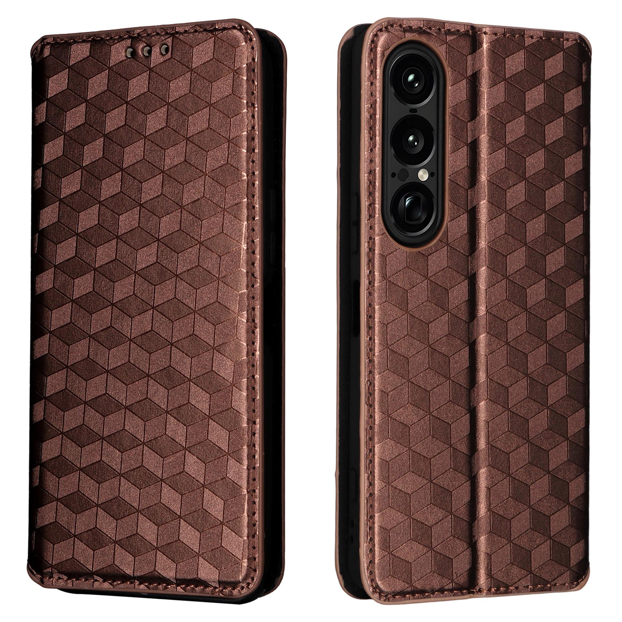 

Для Sony Xperia 1 VII Чохол-гаманець Шкіряний чохол для телефону з ромбоподібним тисненням Brown