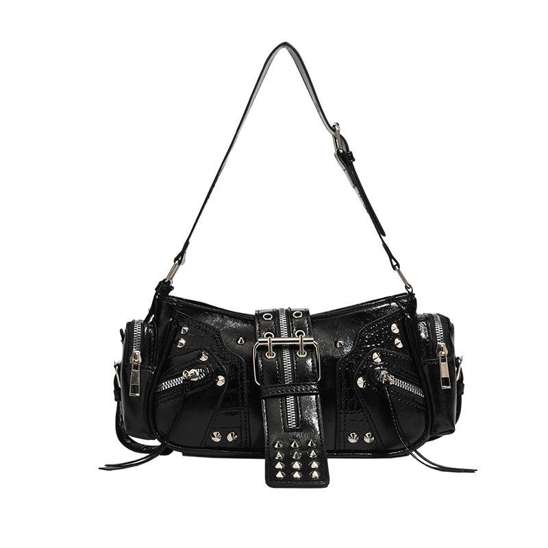 Unique Design Versatile Heavy-duty Motorcycle Tote Bag 2025 New Retro Sweet Cool Spicy Girl Underarm Bag Commuter Bag чёрный