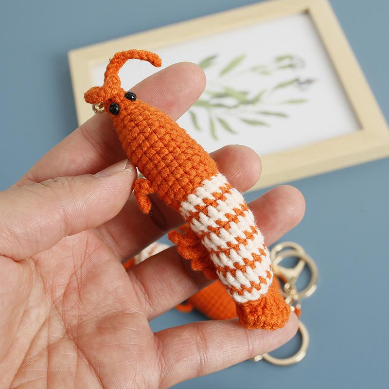 Funny Shrimp Doll Crochet Keychain Cute  Shrimp Pendant Keyrings Creative Novelty Backpack Decoration Accessories Gifts