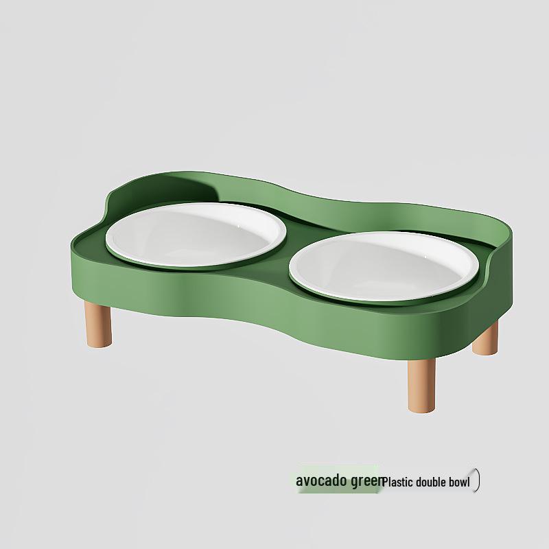 Anti-tip Stainless Steel Pet Bowl Set: Double Cat & Dog Bowls with Eco-friendly PP Base, Protects Cervical Vertebrae & Prevents Splashing