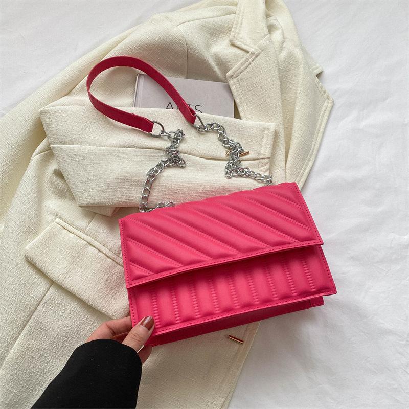 Striped chain bag women's 2025 new retro texture messenger bag trendy solid color fashion embroidery thread shoulder small square bag