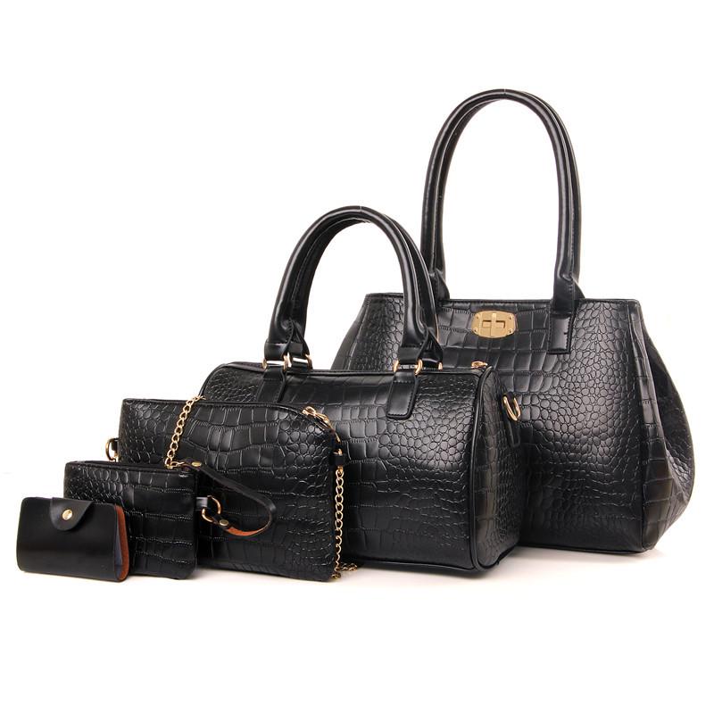 Women's   New European and American Fashion Crocodile Pattern Five-piece Set Mother and Child  Crossbody Shoulder Handbag