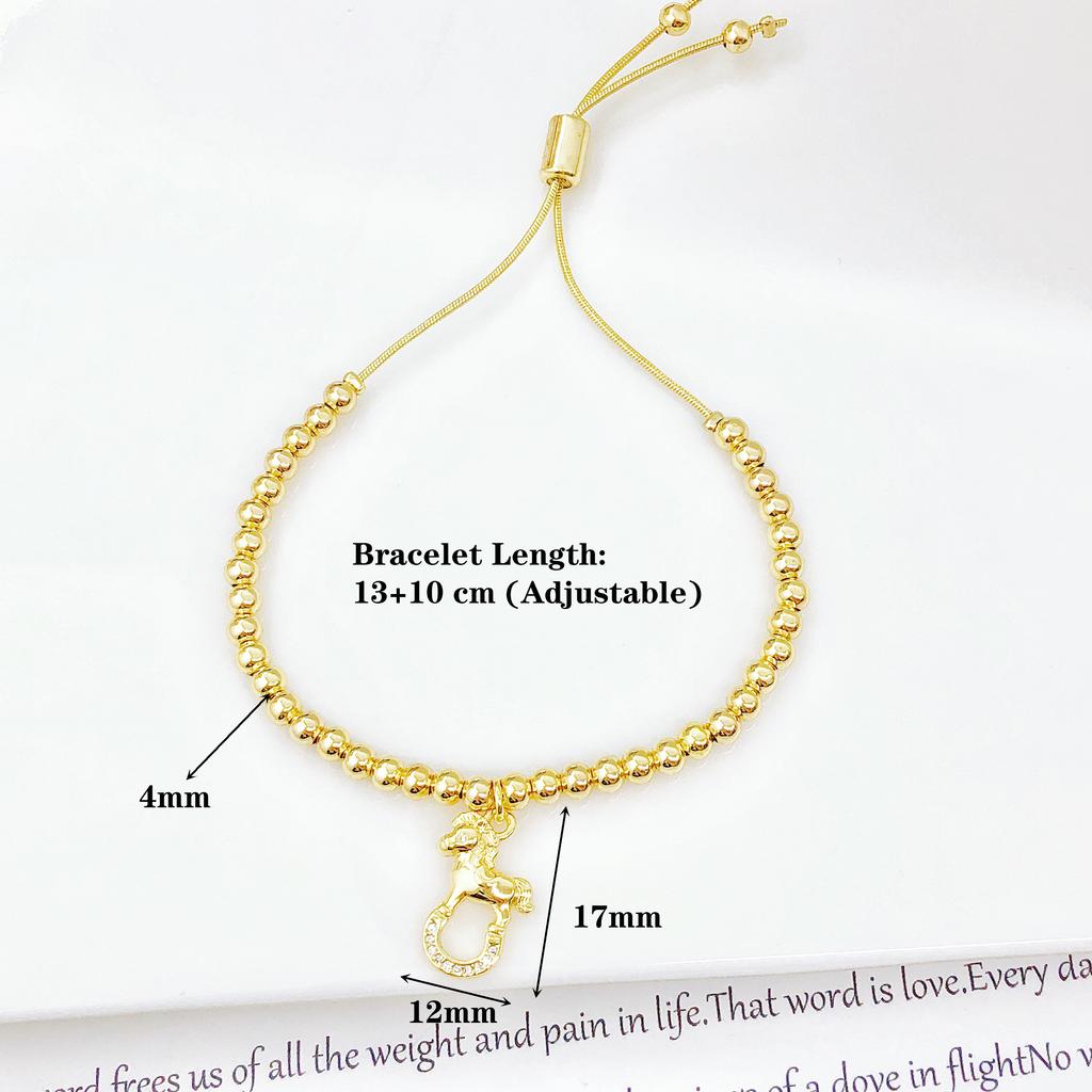 New Design Gold Color Copper Bead Chain Zircon Horse Animal Bracelet Fashion For Women Girls Casual Party Jewelry Gift Accessory