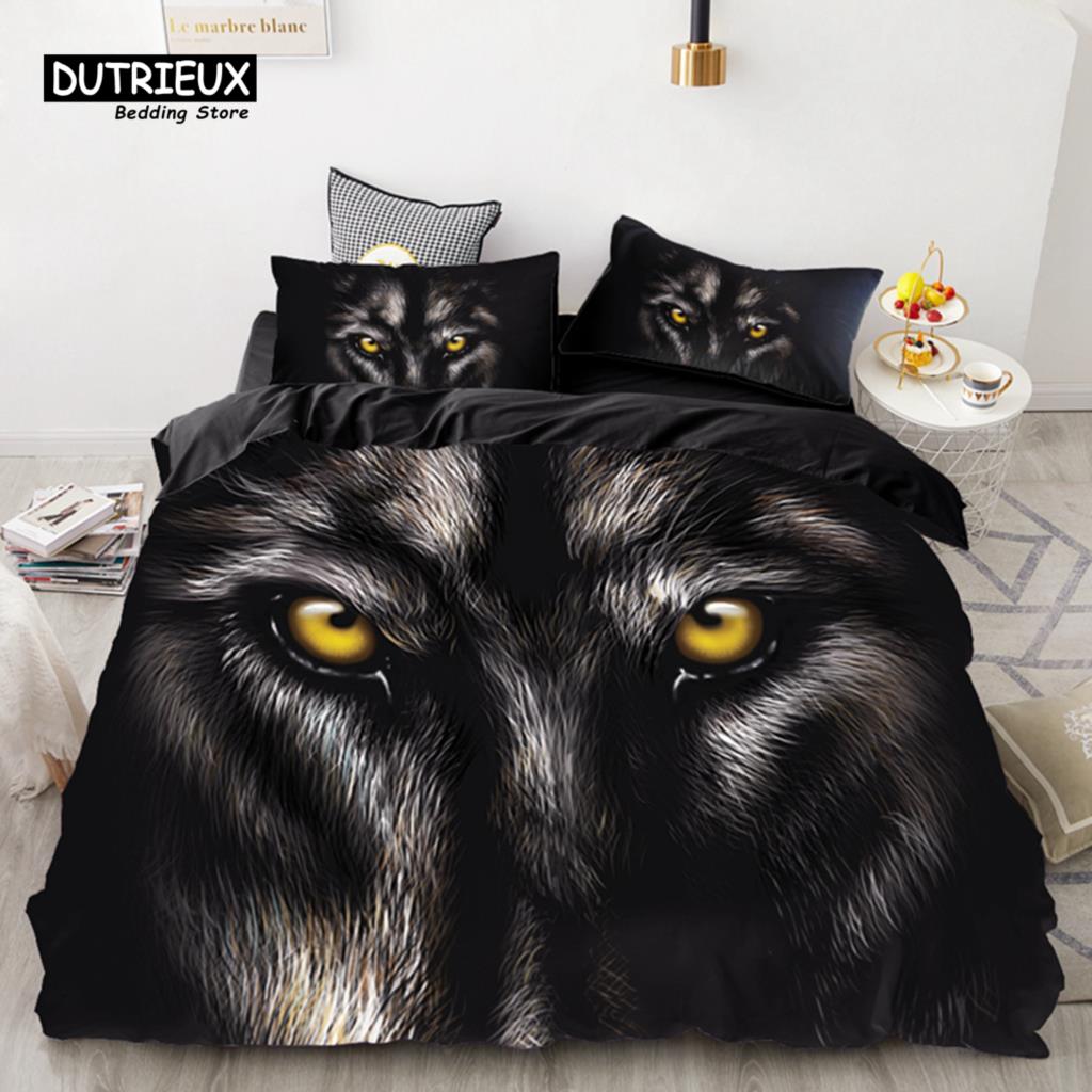 3D Wolf Space Duvet Cover Tiger Lion Animal Pattern Bedding Set Light And Dark Meet Wolf Moon Comforter Cover With Pillowcases