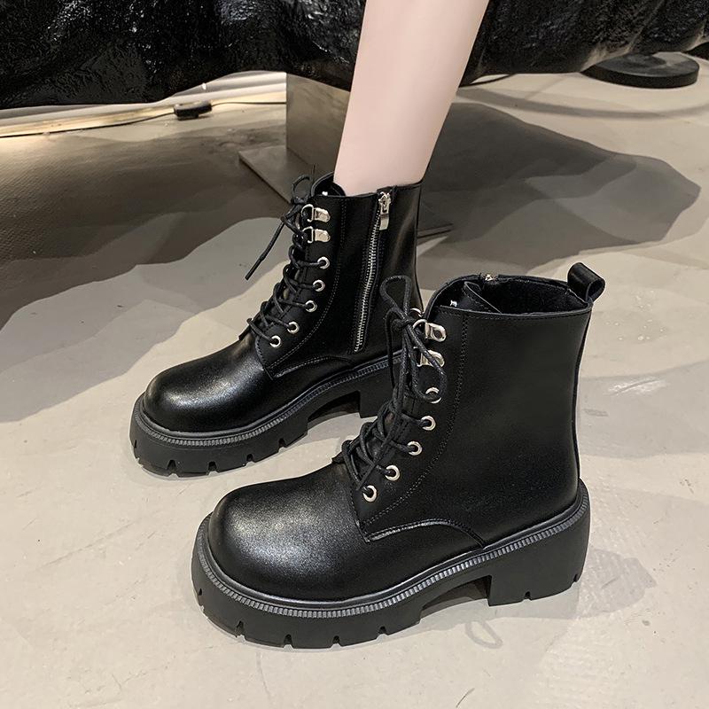 

Женские короткие мотоботы на шнуровке, увеличивающие рост, осень-зима 2025 40 чёрный