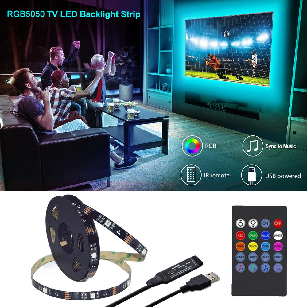 TV Backlight Music Sync USB Powered RGB 5050 LED Strip Light for 15 - 80 Inch TV Mirror PC
