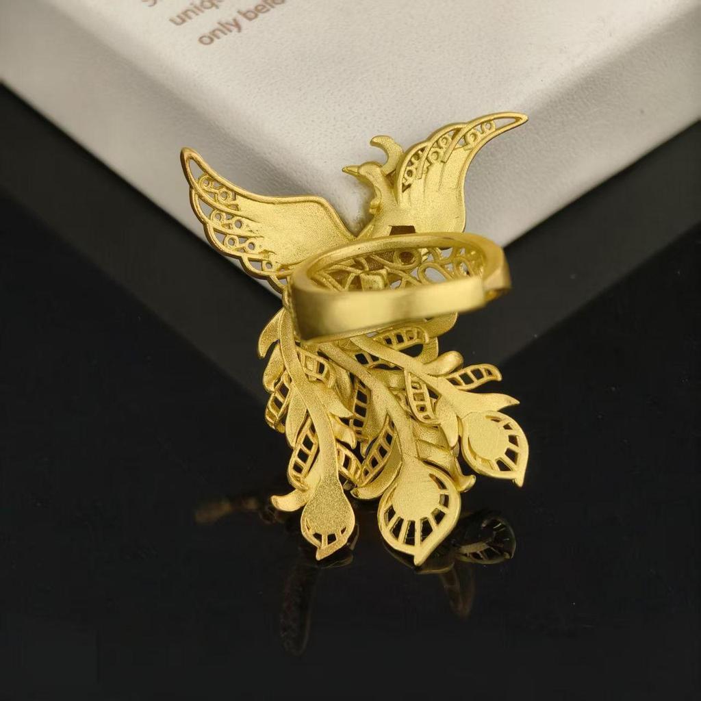 Ancient Chinese Phoenix Dance Enamel Ring: Women's Luxury Retro Palace Style Open Ring