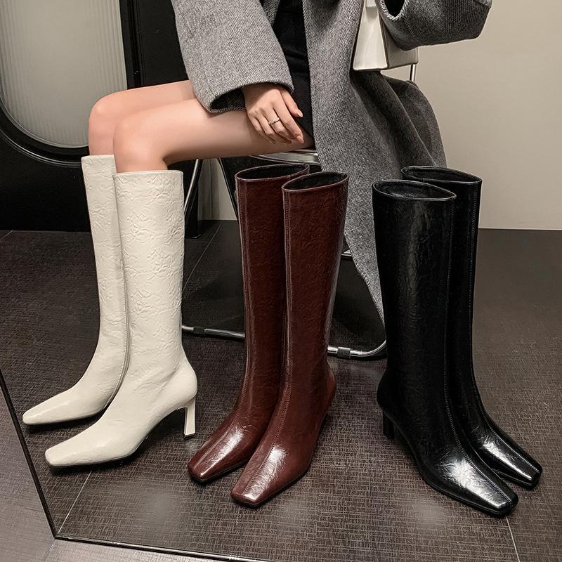 European and American Fashion Simple Temperament Commuter High Boots 2025 Autumn and Winter New Square Head Thin Heel But Knee Long Boots Women