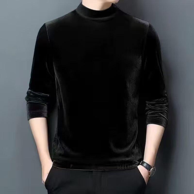 

Men s Golden Velvet Hoodie: Winter Warm Long-Sleeve Casual Pullover with Half-high Collar 4XL