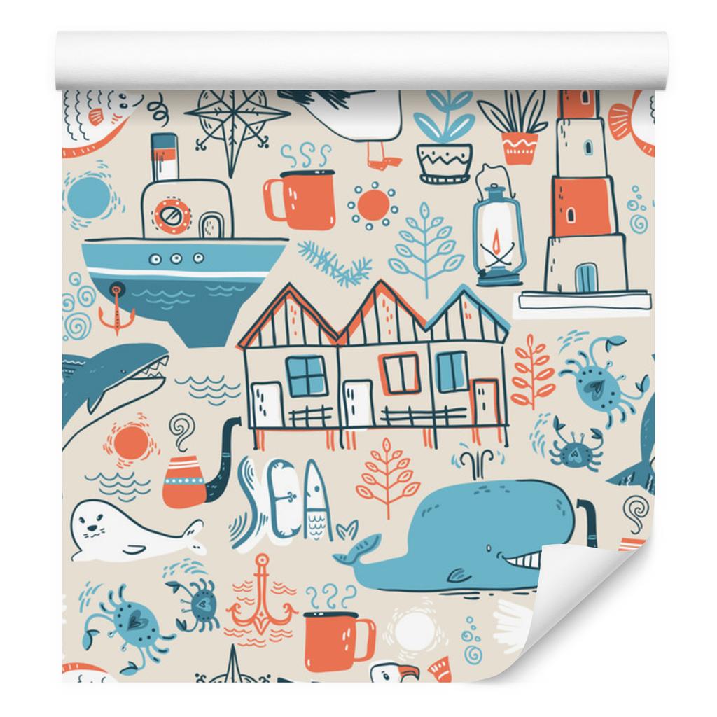 Scandinavian style sea animals wallpaper for living room and bedroom 50x1000