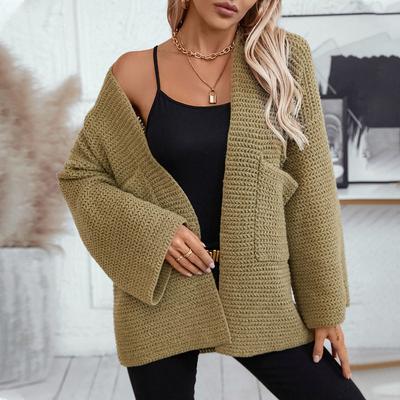 Cardigan décontracté en tricot ouvert sur le devant pour femme, ample, léger, à manches longues, surdimensionné, avec poche, pour l'automne et l'hiver