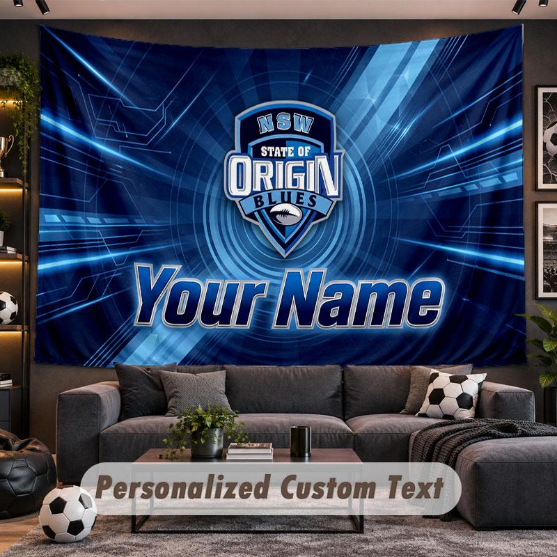 Tapeçaria de Pendurar na Parede Nome Personalizado Padrão NSW Blues Tecido Impresso Personalizado Decoração de Parede