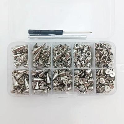 652F 354Pcs Spiked Rivets Silver Metal Punk Decorative Rivets Screwing Pointed Rivets Gothic Button Buckles Craft Decoration