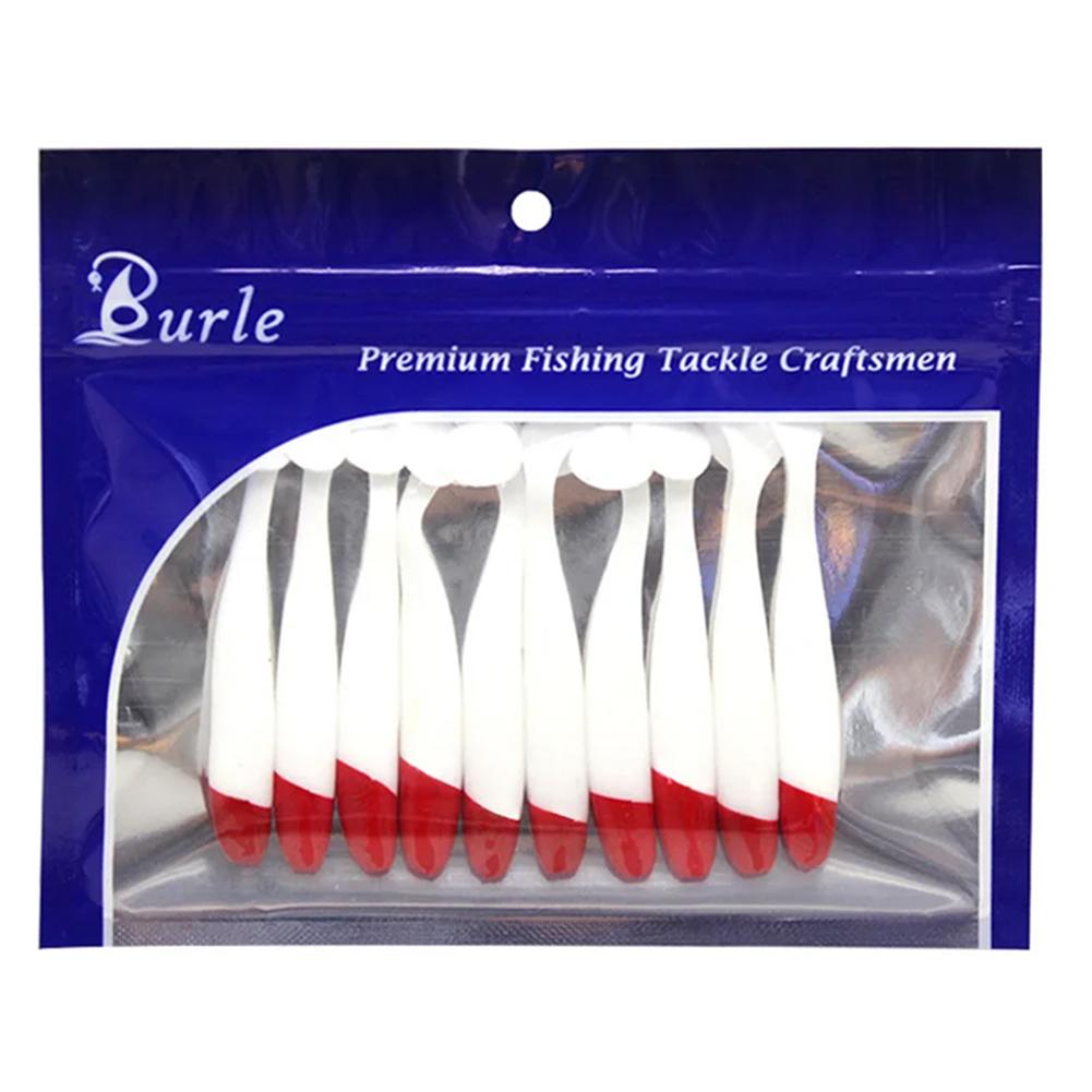 10Pcs Soft Fishing Lures 5.5/6.3/7cm Artificial Worm Swimbait PVC Red Head White Body T Tail Bait Fishing Accessories