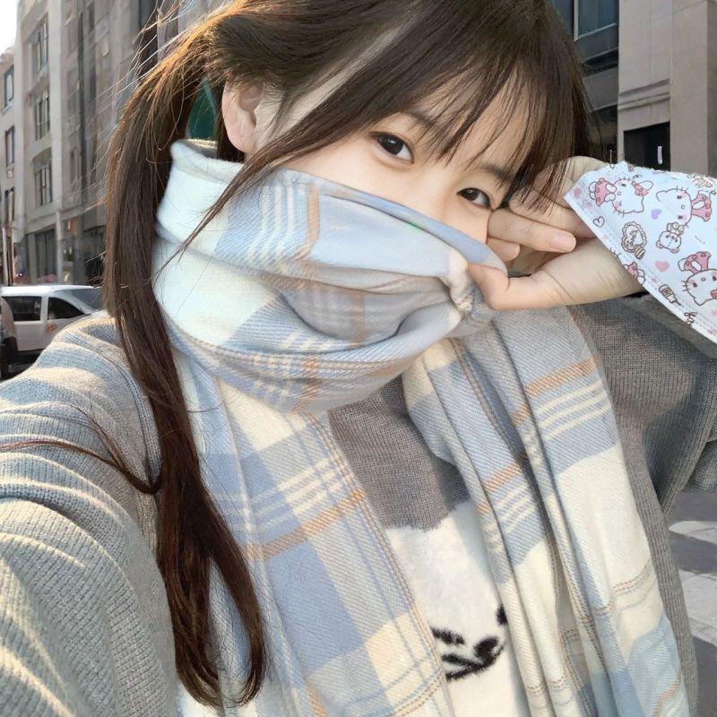 Sciarpa a Quadri Invernale da Donna, Stile Giapponese-Coreano Carino, Versatile Scaldacollo Caldo a Sciarpa