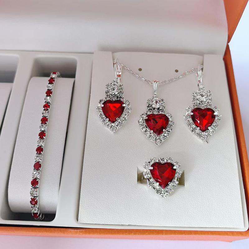 Kapka Vody Srdce Šperky Třídílný Náhrdelník Náušnice Prsten Diamantový Přívěsek Dámské Šperky
