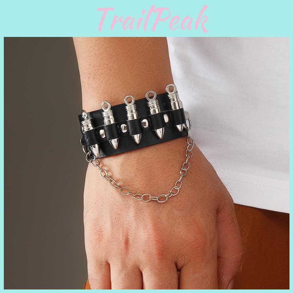 Gothic Skeleton And Bullet Design Neutral Chain Leather Handpiece For Punk Fashion Accessories