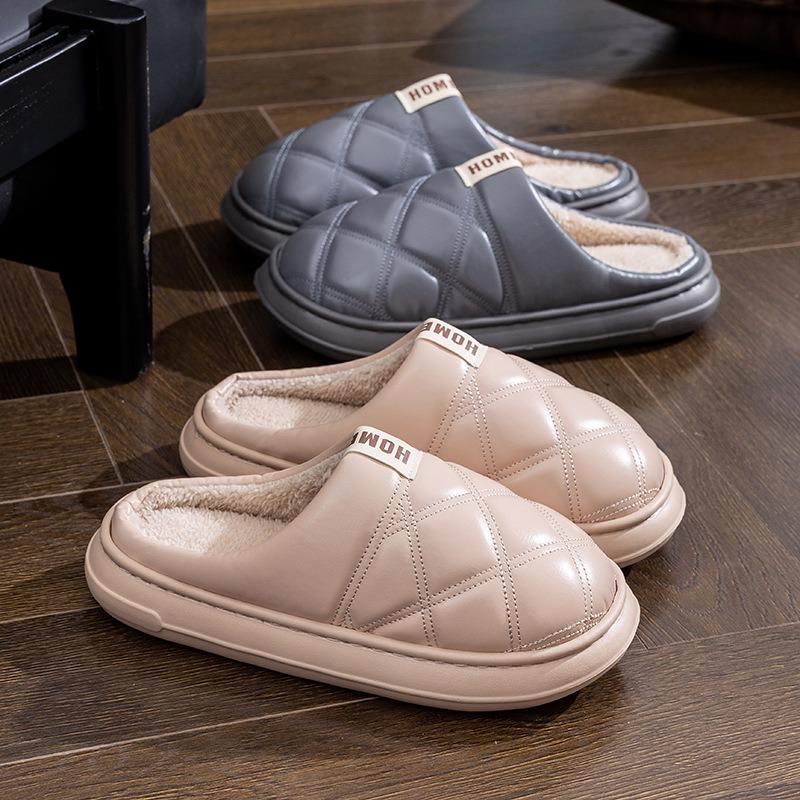 Warm Waterproof Cotton Slippers Women's Autumn and Winter Indoor Home Non-slip Thick Bottom Piled Thickened Couple Outer Wear Cotton Drag Men