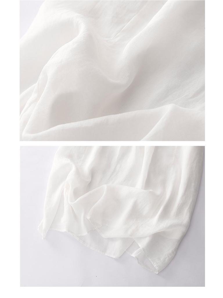 2024 Summer Women's Cotton-Linen V-Neck Pleated Retro Dress