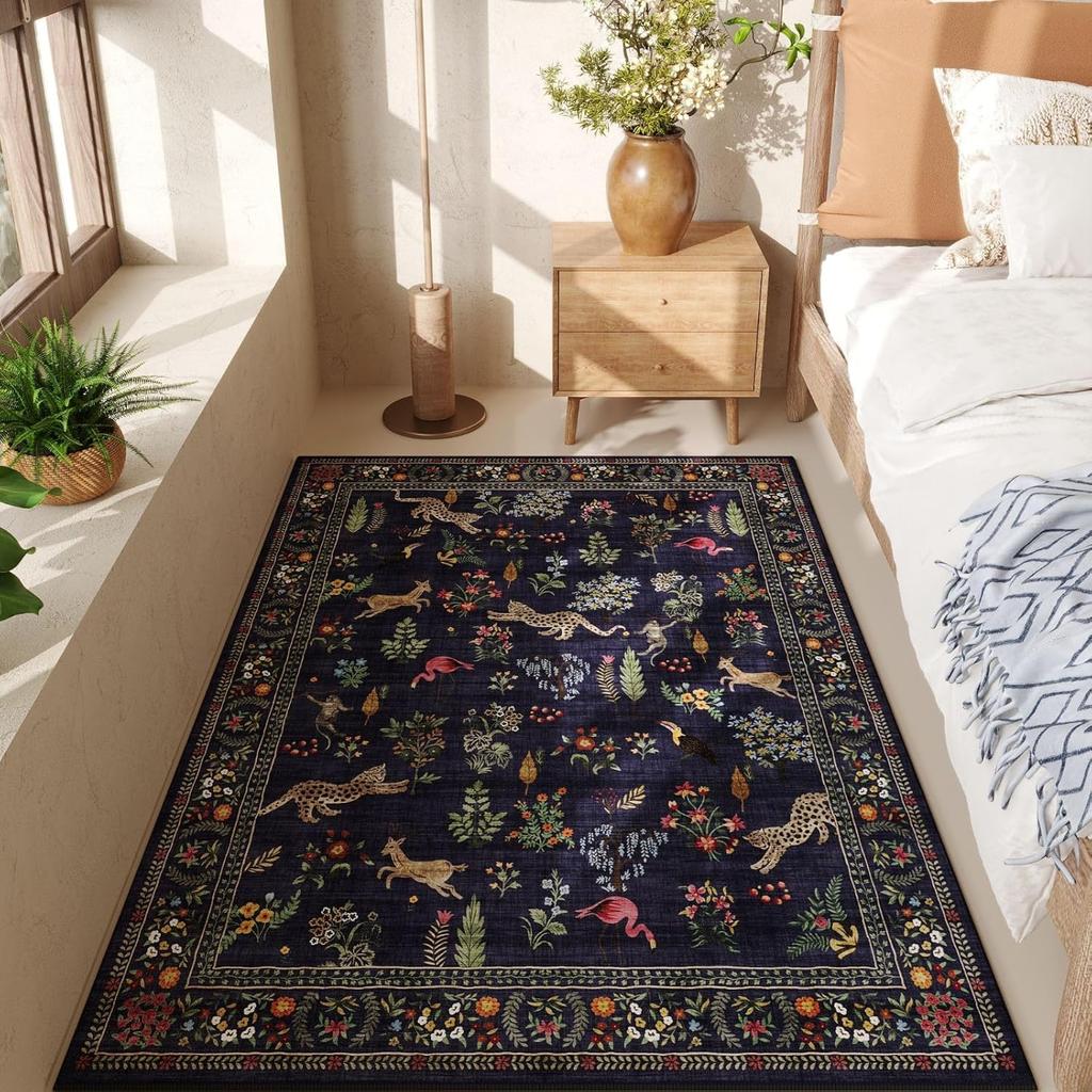 Animal Jungle Carpet Mat - Natural Carpet Decoration for Living Room and Bedroom Leopard Deer and Flamingo Pattern Carpet