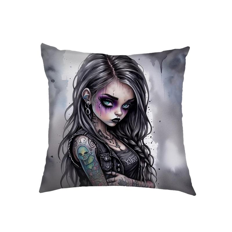

Мультяшная готическая девочка и мишка, декоративные наволочки для подушек, наволочка для подушки в готическом стиле, для дивана, спальни, офиса, домашней вечеринки, автомобиля, постельное белье 12x12Inch