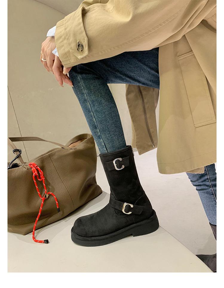 Retro locomotive boots buckle new round head low tube thick-soled boots heightening short boots autumn and winter women