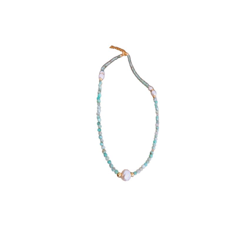 Vergoldete Amazonit- & Perlenkette - Elegante Schlichte Schlüsselbeinkette, Vielseitiger High-End-Schmuck