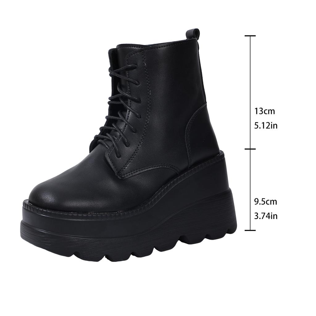 Fashion New Women Pu Leather Ankle Booties Woman Autumn Winter Round Toe Lace-up Shoes Woman Motorcycle Platform Gothic Boots Cosplay 98