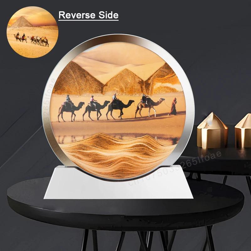 Sandscape Moving Sand Art Picture Desert Snow Landscape Quicksand Craft Round Hourglass Flowing Sand Painting Home Decor Gifts