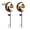 Crescent Moon Solar Stake Lights Halloween Garden Light, Soft Warm Jack-o-Lantern, Cat Whimsical Stakes Silhouette Outdoor Pathway Decor, Waterproof