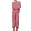 Conjunto de Pijama Casual Feminino Outono e Inverno em Fleece de Coral Quente com Manga Longa e Calça Roupa de Casa Peça Dupla