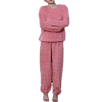 Women's Autumn and Winter Coral Fleece Casual Pajama Set Warm Long Sleeve Top and Pants Home Wear Two-Piece