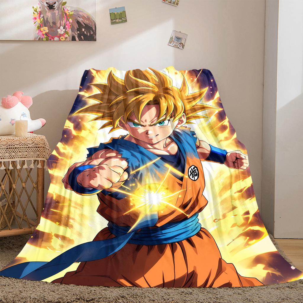1 ks flanelová deka s potiskem Son Goku, Vysoce kvalitní pro všechna roční období, Domácí dekorace, Teplo a pohodlí, Perfektní jako vánoční dárky