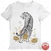Retro Irezumi White Tiger Flower Tshirt Vintage Tattoo Style Streetwear Aesthetic Punk Unisex Soft Cotton Summer Sport Loose Top