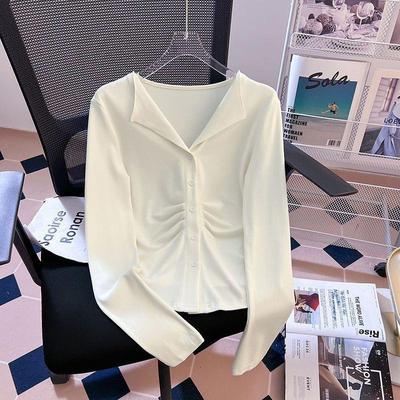 2025 Herbst Damen Übergröße Plissiertes Langarm-T-Shirt - Koreanischer Stil Schlankmachendes Oberteil
