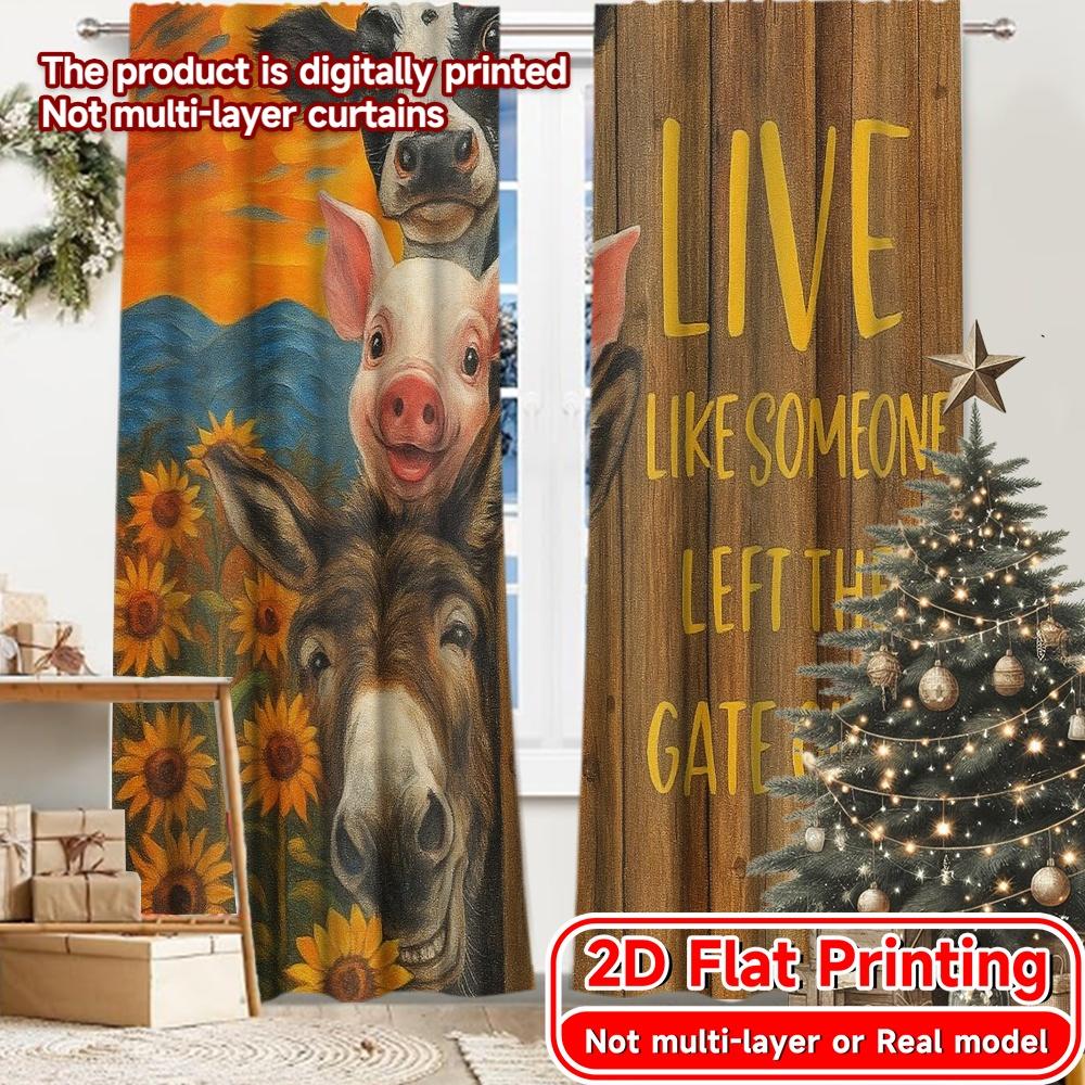 

Set Of 2 Flat Printing Curtains Without Rod Farmyard Joy Halloween Festival Creative Fabric Curtain Thermal Polyester W100*H70(CM)-Grommet top&1PCS