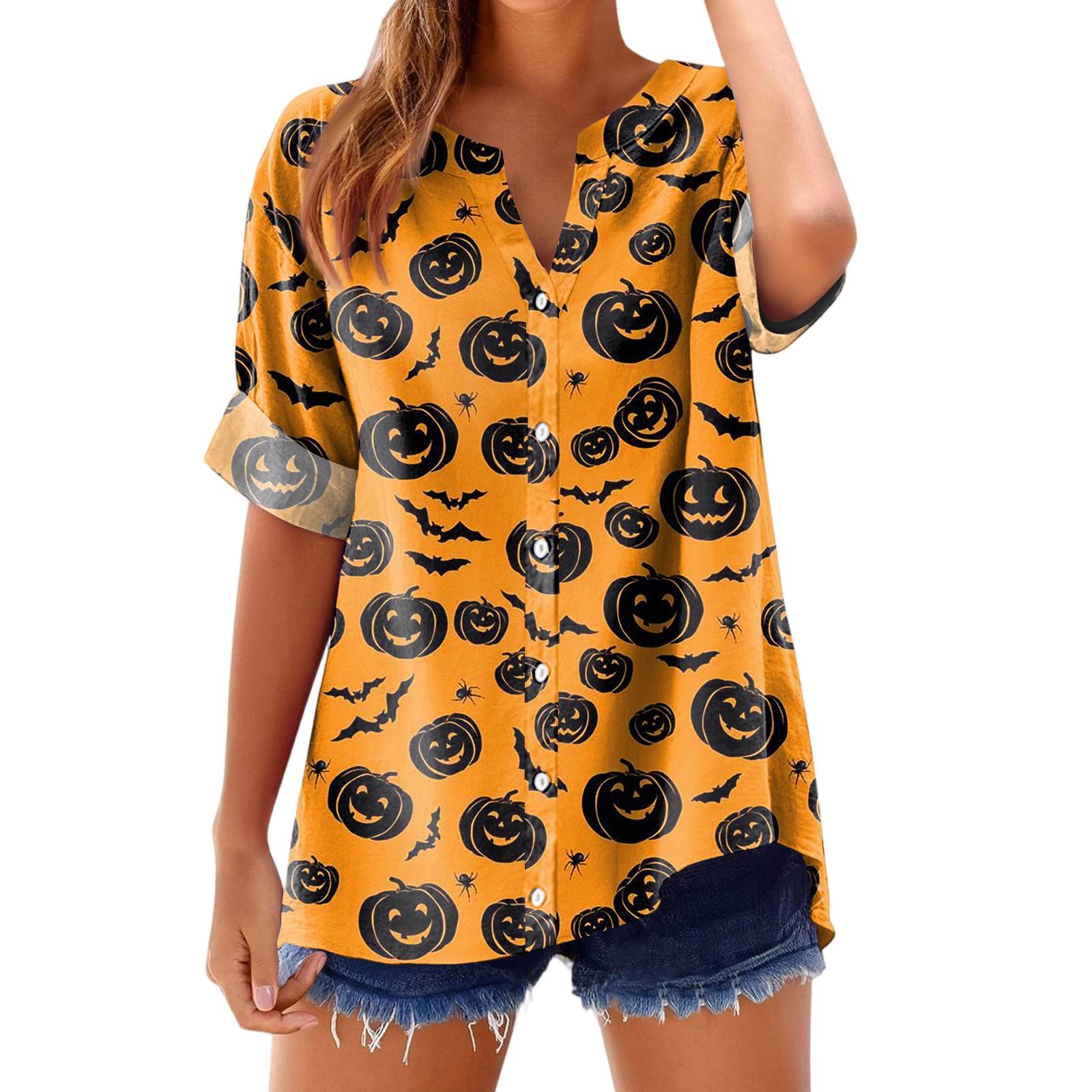 

Women s Fashionable, Casual, Comfortable, Loose-Fitting Halloween Print Top XL помаранчевий