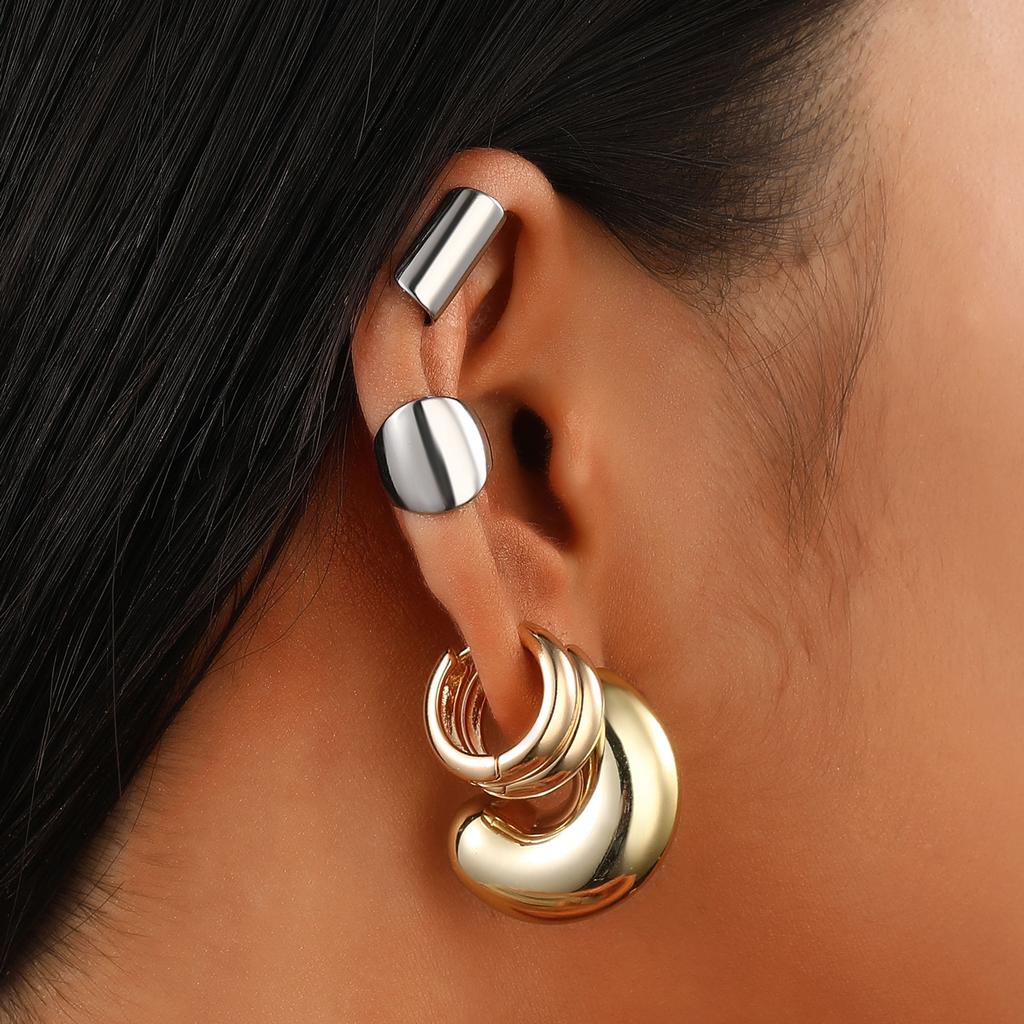 Earrings women's 2026 simple ins exaggerated earrings set jewelry retro high-end personality round ring ear buckle