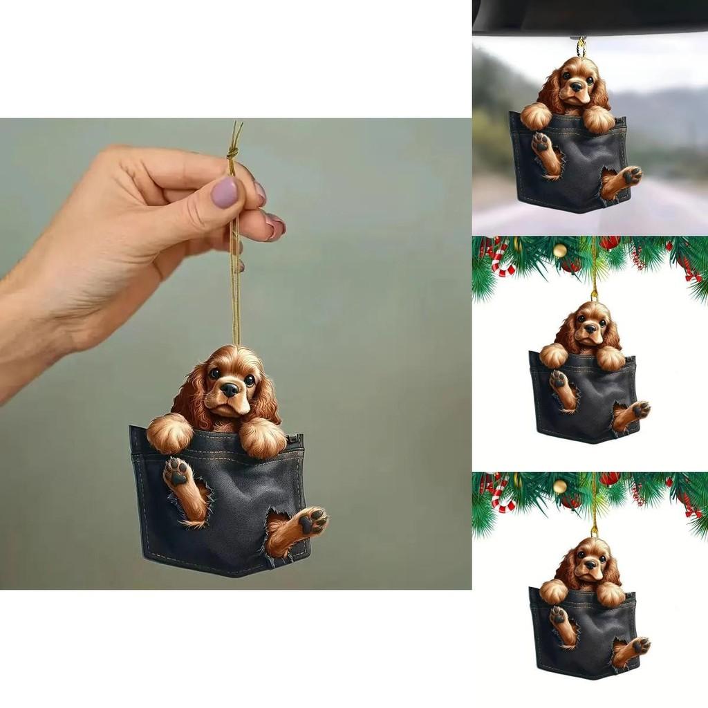 Adorable Acrylic Cartoon Dog Rearview Mirror Decor Hanging Accessory For Cars