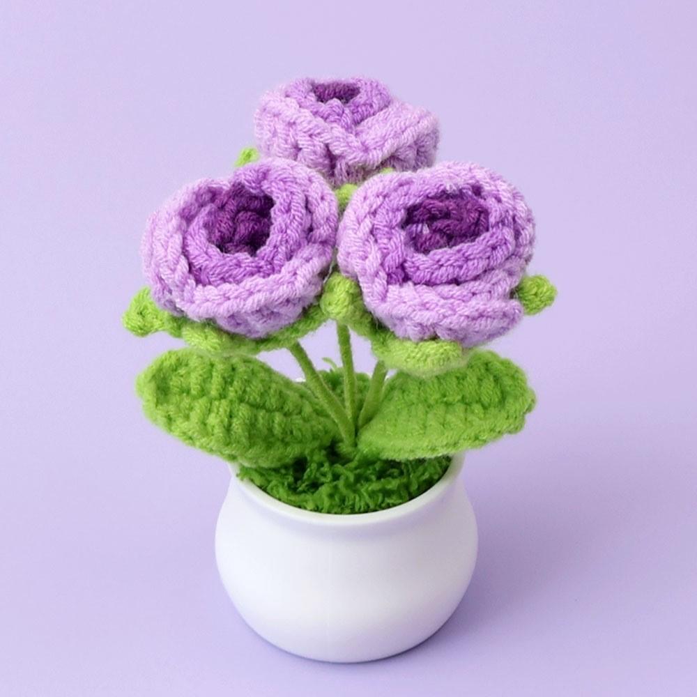 Hand-Knitted Wool Fake Flowers Set: Sunflower, Carnation, Tulip - Desktop Decor, Teacher/Student Gift, Everlasting Bouquet