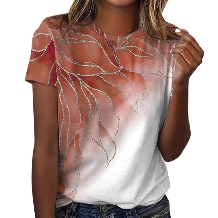 Letní dámské tričko 3D potisk Květinová grafika Trička Ležérní topy s krátkým rukávem Módní tričko s kulatým výstřihem pro ženy Květinová textura