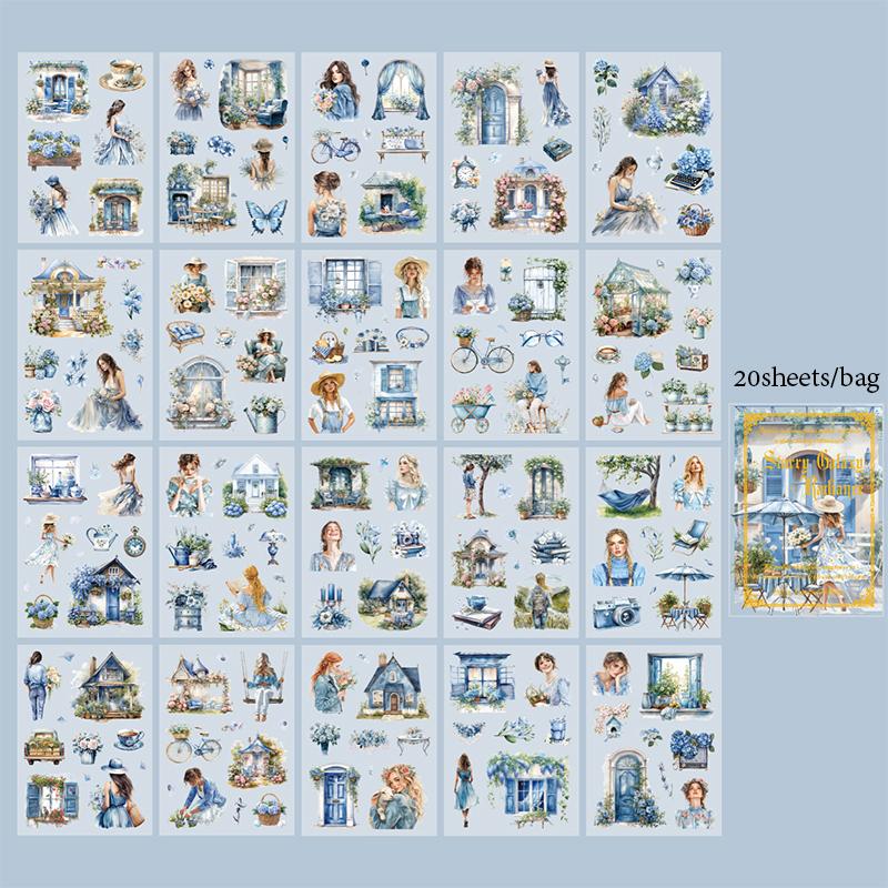 20pcs/bag Die-cut PET Sticker Book Floating Light Shallow Dream Series Vintage Character Theme Handbook Sticker DIY Diary Decor