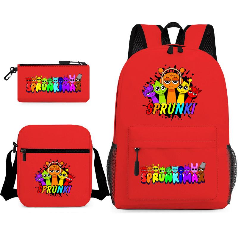 New Rhythm Box Student School Bag Three-piece Set, Casual Backpack Crossbody Bag Pencil Bag