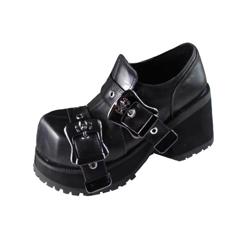 Black Mary Jane Shoes for Women 2025 New Autumn Platform Metalic Buckle Pumps Gothic Punk Style Spice Girls Lolita Students