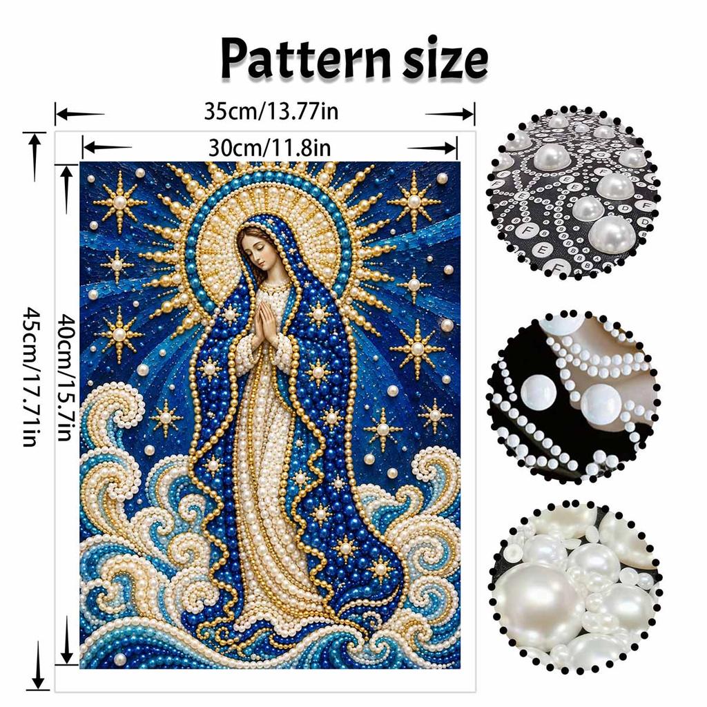 DIY 3D Pearl Diamond Painting Art Set Virgin Mary Blue Robe Stars Home Decor Art Set Wall Art