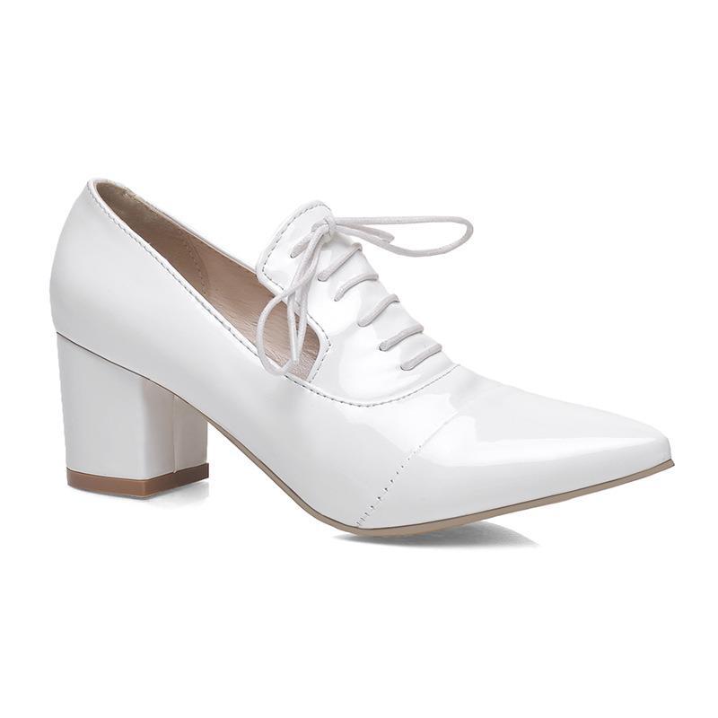 

Big Size Ladies High Heels Women Shoes Woman Pumps Crossing Strap Square Heel At Pointed and Shallow Intersection 35 білий