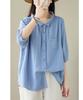 Short Loose Large Size [JHIJSC] Women's Shirt, Sleeve, Summer, Cotton, Fit, 3/4 Sleeve, Slimming, Plain, Stylish, (JP, Alphabet, L, Green)