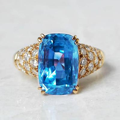 Anillos de mujer de fiesta Vintage de circonia cúbica con deslumbrante piedra de cristal azul cielo regalo de aniversario para esposa anillo de eternidad