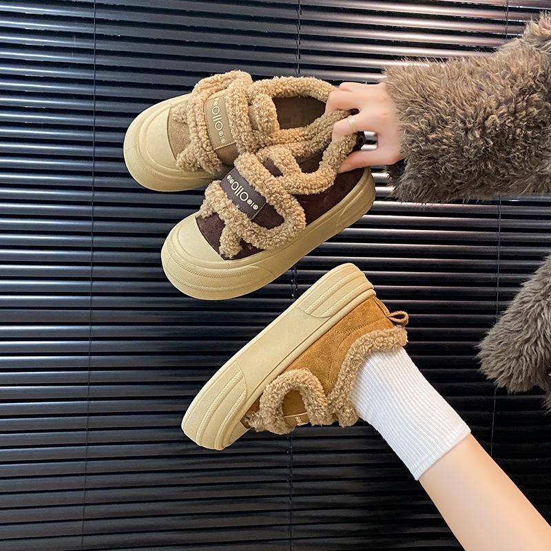 Thick-soled Velcro cotton shoes women's snow boots winter 2025 new plush thickened fluffy shoes warm board shoes