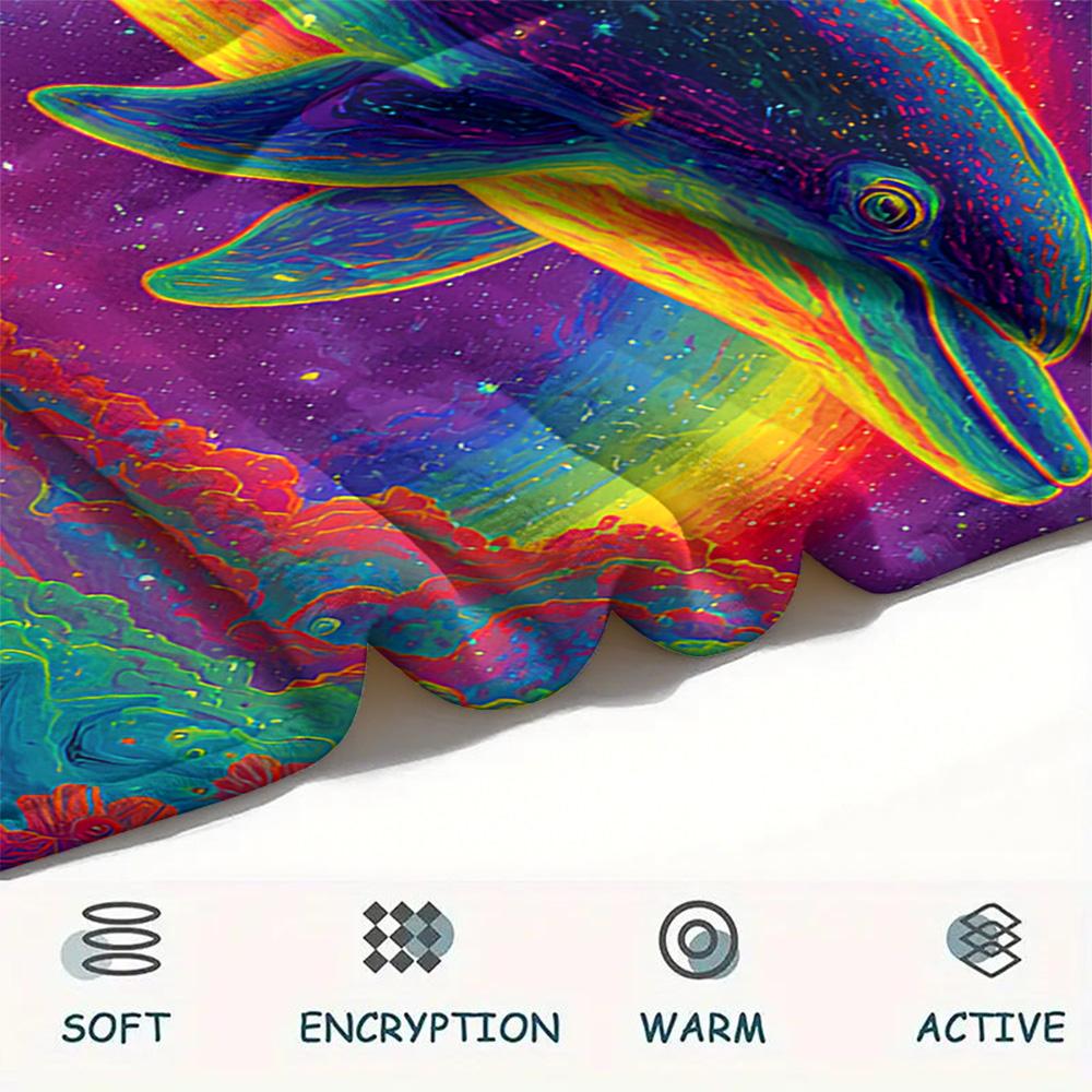 Dolphin Print Flannel Blanket, High quality Comfortable for All Seasons, Home Decor, Warmth and Comfort, Perfect for Christmas Gifts